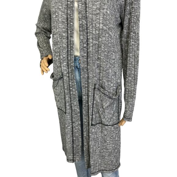 Zenergy Chico's 1 Vanya Hooded Rib Knit Long Cardigan Jacket Sweater Gray Size M - Picture 7 of 12